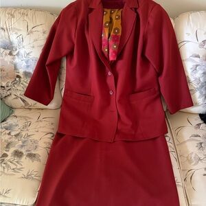 Elegant Red Women's Blazer and Skirt Set